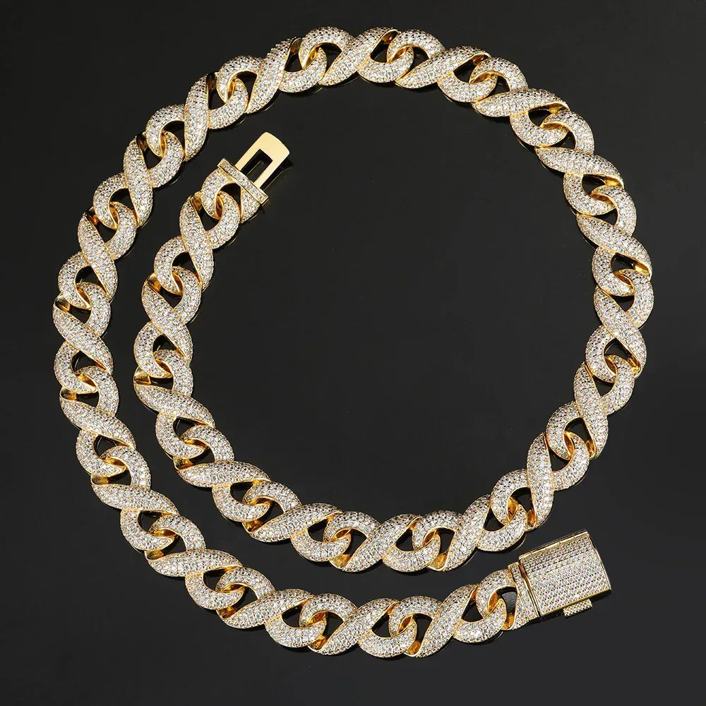 15mm Figure 8 Cuban Zircon Hip Hop Bling Necklace - CaratixJewelry